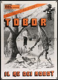 3y311 TOBOR THE GREAT Italian 1p R70s different art of robot attacking girl by hung man + Robby!