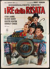 3y145 4 CLOWNS Italian 2p '71 Crovato art of Laurel & Hardy, Buster Keaton, Chase, Charlie Chaplin