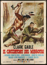 3y146 ACROSS THE WIDE MISSOURI Italian 2p R65 Symeoni art of Clark Gable fighting Native American!
