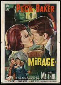 3y186 MIRAGE Italian 2p '65 different romantic art of Gregory Peck about to kiss Diane Baker