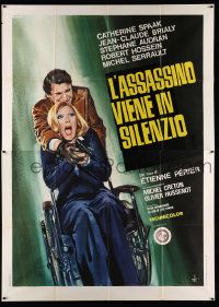 3y187 MURDER IS A MURDER Italian 2p '72 Casaro art of Stephane Audran in wheelchair & Brialy w/gun!