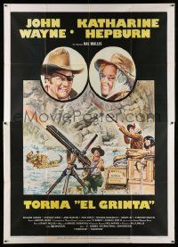 3y195 ROOSTER COGBURN Italian 2p '75 different Enzo art of John Wayne & Katharine Hepburn!