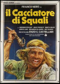 3y200 SHARK HUNTER Italian 2p '79 Enzo Sciotti art of Franco Nero about to throw a spear!