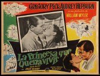 3y583 ROMAN HOLIDAY Mexican LC '53 Audrey Hepburn & Gregory Peck about to kiss in border & inset!