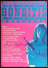 3y058 BONDITIS blue style Swiss '68 Karl Suter's Bonditis, cool image of sexy girl with gun!