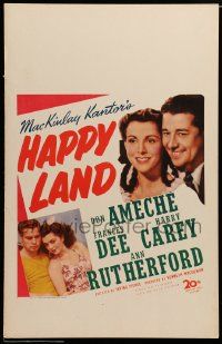 3y095 HAPPY LAND WC '43 Don Ameche's son dies in WWII, a ghost shows him why it was worth while!