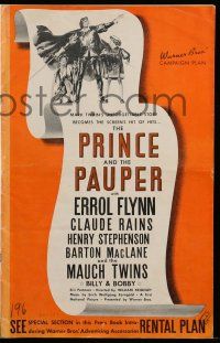 3y032 PRINCE & THE PAUPER pressbook '37 Errol Flynn, Mauch Twins, Mark Twain's best loved story!