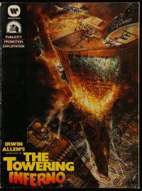 3y044 TOWERING INFERNO pressbook '74 Steve McQueen, Paul Newman, Berkey art of burning building!