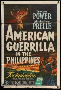 3z034 AMERICAN GUERRILLA IN THE PHILIPPINES 1sh '50 art of Tyrone Power & Micheline Prelle!