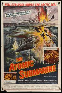 3z051 ATOMIC SUBMARINE 1sh '59 cool Reynold Brown art, hell explodes under the Arctic Sea!