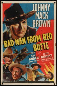 3z054 BAD MAN FROM RED BUTTE 1sh '40 cool artwork image of cowboy Johnny Mack Brown!