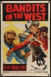 3z057 BANDITS OF THE WEST 1sh '53 Allan Rocky Lane & his stallion Black Jack, cool western art!
