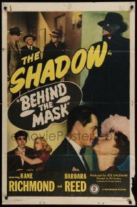 3z071 BEHIND THE MASK 1sh '46 Kane Richmond as The Shadow, Barbara Reed!