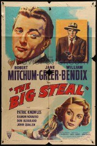 3z089 BIG STEAL style A 1sh '49 art of Robert Mitchum, Jane Greer & William Bendix with gun!