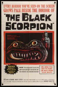 3z098 BLACK SCORPION 1sh '57 art of wacky creature looking more laughable than horrible!