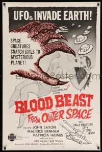 3z107 BLOOD BEAST FROM OUTER SPACE 1sh '66 UFOs invade Earth, creatures snatch sexy girls!