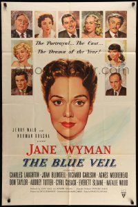 3z110 BLUE VEIL 1sh '51 portraits of Charles Laughton, Jane Wyman, Joan Blondell & more!