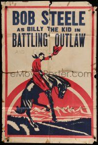 3z112 BOB STEELE 1sh '30s cool art of cowboy Bob Steele, Battling Outlaw!