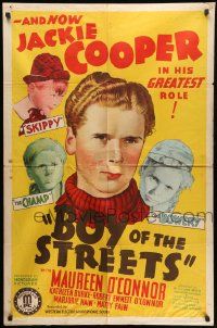 3z123 BOY OF THE STREETS 1sh '38 cool stone litho artwork of Jackie Cooper!