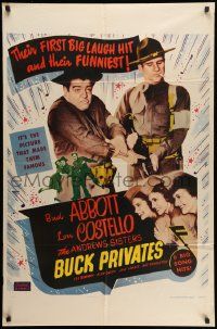 3z134 BUCK PRIVATES 1sh R53 Bud Abbott & Lou Costello with The Andrews Sisters in uniform!