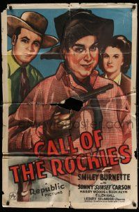 3z140 CALL OF THE ROCKIES 1sh '44 Sunset Carson & Smiley Burnette with pretty Ellen Hall!