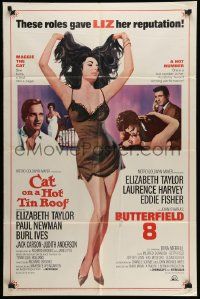 3z154 CAT ON A HOT TIN ROOF/BUTTERFIELD 8 1sh '66 art of sexy Elizabeth Taylor in nightie!