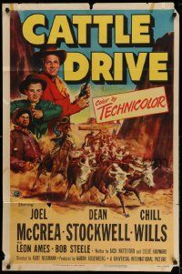 3z156 CATTLE DRIVE 1sh '51 Joel McCrea & Dean Stockwell in New Mexico!