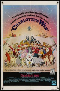 3z159 CHARLOTTE'S WEB 1sh '73 E.B. White's farm animal cartoon classic!