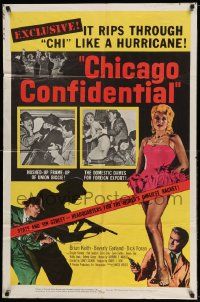 3z163 CHICAGO CONFIDENTIAL 1sh '57 puts the finger on the B-girls and the heat on the hoods!