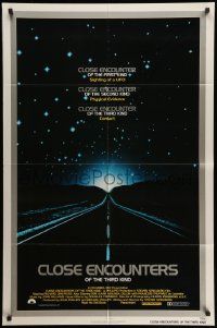 3z176 CLOSE ENCOUNTERS OF THE THIRD KIND 1sh '77 Spielberg's classic, silver border design!