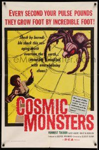 3z190 COSMIC MONSTERS 1sh '58 cool art of giant spider in web & terrified woman!