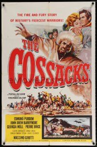 3z191 COSSACKS 1sh '60 I Cosacchi, John Drew Barrymore, Edmund Purdom, cool art!