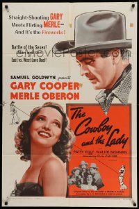 3z193 COWBOY & THE LADY 1sh R54 Gary Cooper, Merle Oberon, Walter Brennan!