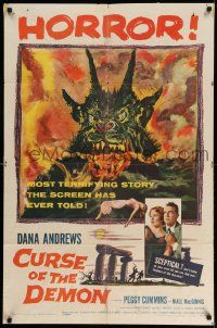 3z197 NIGHT OF THE DEMON 1sh '57 Jacques Tourneur, artwork of the wackiest monster from Hell!