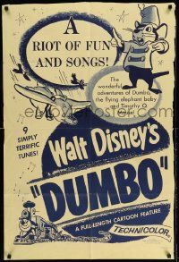 3z242 DUMBO 1sh R50s art from Walt Disney cartoon classic, a riot of fun and songs!