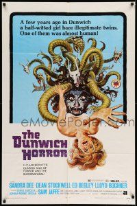 3z243 DUNWICH HORROR 1sh '70 AIP, art of multi-headed monster attacking woman by Reynold Brown!