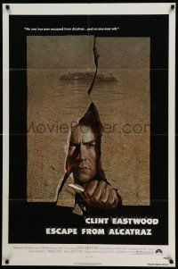3z256 ESCAPE FROM ALCATRAZ 1sh '79 cool artwork of Clint Eastwood busting out by Lettick!