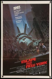3z257 ESCAPE FROM NEW YORK studio style 1sh '81 Carpenter, decapitated Lady Liberty by Jackson!