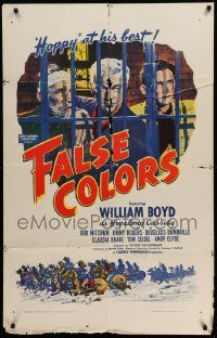 3z268 FALSE COLORS 1sh R40s great image of William Boyd as Hopalong Cassidy behind bars!