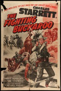 3z279 FIGHTING BUCKAROO 1sh '43 two-gun Charles Starrett causes bad men to bite the dust!