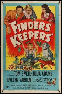 3z281 FINDERS KEEPERS 1sh '52 Tom Ewell, Julia Adams, Evelyn Varden, wacky image of rich boy