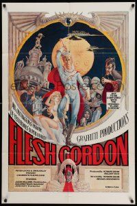 3z288 FLESH GORDON 1sh '74 sexy sci-fi spoof, wacky erotic super hero art by George Barr!
