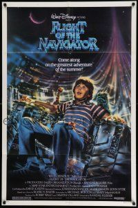 3z289 FLIGHT OF THE NAVIGATOR 1sh '86 Disney sci-fi, cool artwork of Joey Cramer in spaceship!
