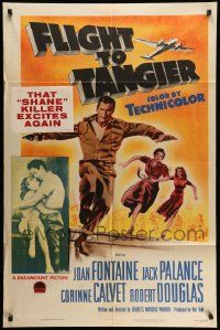 3z290 FLIGHT TO TANGIER 3D 1sh '53 Joan Fontaine & Jack Palance in new perfected Dynoptic 3-D!