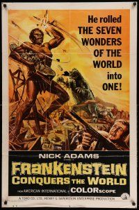 3z301 FRANKENSTEIN CONQUERS THE WORLD 1sh '66 Toho, art of monsters terrorizing by Reynold Brown!
