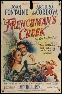 3z304 FRENCHMAN'S CREEK 1sh '44 c/u of pretty Joan Fontaine, swashbuckler Arturo de Cordova!