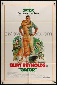 3z317 GATOR 1sh '76 art of Burt Reynolds & Lauren Hutton by McGinnis, White Lightning sequel!