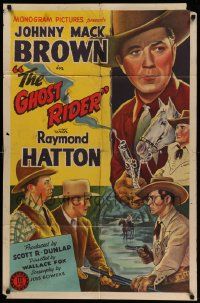 3z323 GHOST RIDER 1sh '43 Johnny Mack Brown with gun & sheriff Raymond Hatton!