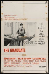 3z345 GRADUATE int'l pre awards 1sh '68 classic image of Dustin Hoffman & Anne Bancroft's sexy leg!