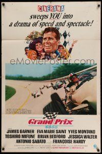 3z347 GRAND PRIX style B Cinerama 1sh '67 F1 race car driver James Garner, art by Howard Terpning!